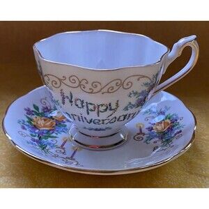 Princess Anne Bone China - Happy Anniversary teacup & saucer Vintage England